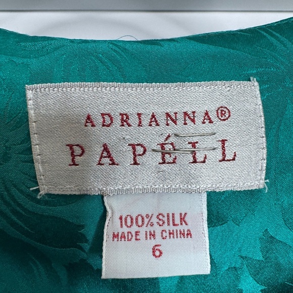 Vintage Adrianna Papell 💯Silk Sheath Teal Green Button Down Dress Women's 6 - Picture 3 of 6